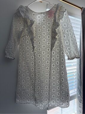 Lilly Pulitzer  White Eyelet Lace Shift Dress with Ruffle Trim